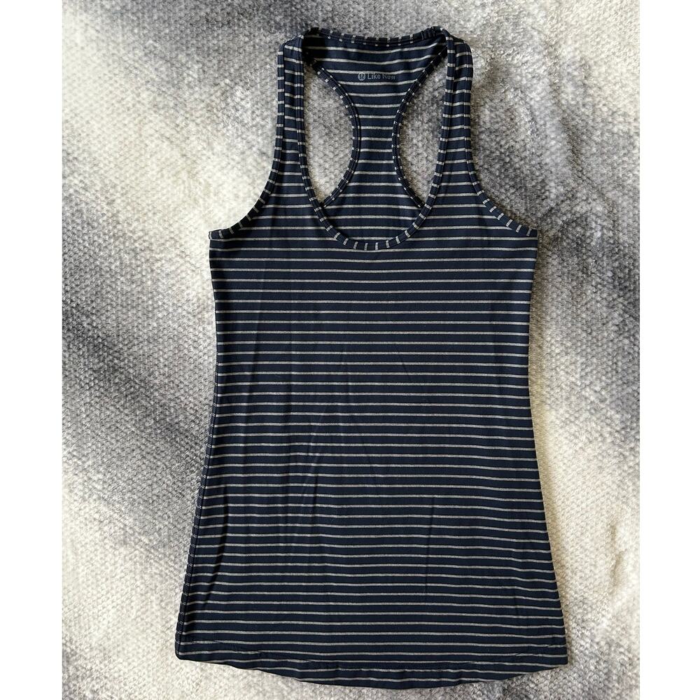 Lululemon Cool Racerback Stripe Inkwell Heathered Slate Tank Top Size 4 Small